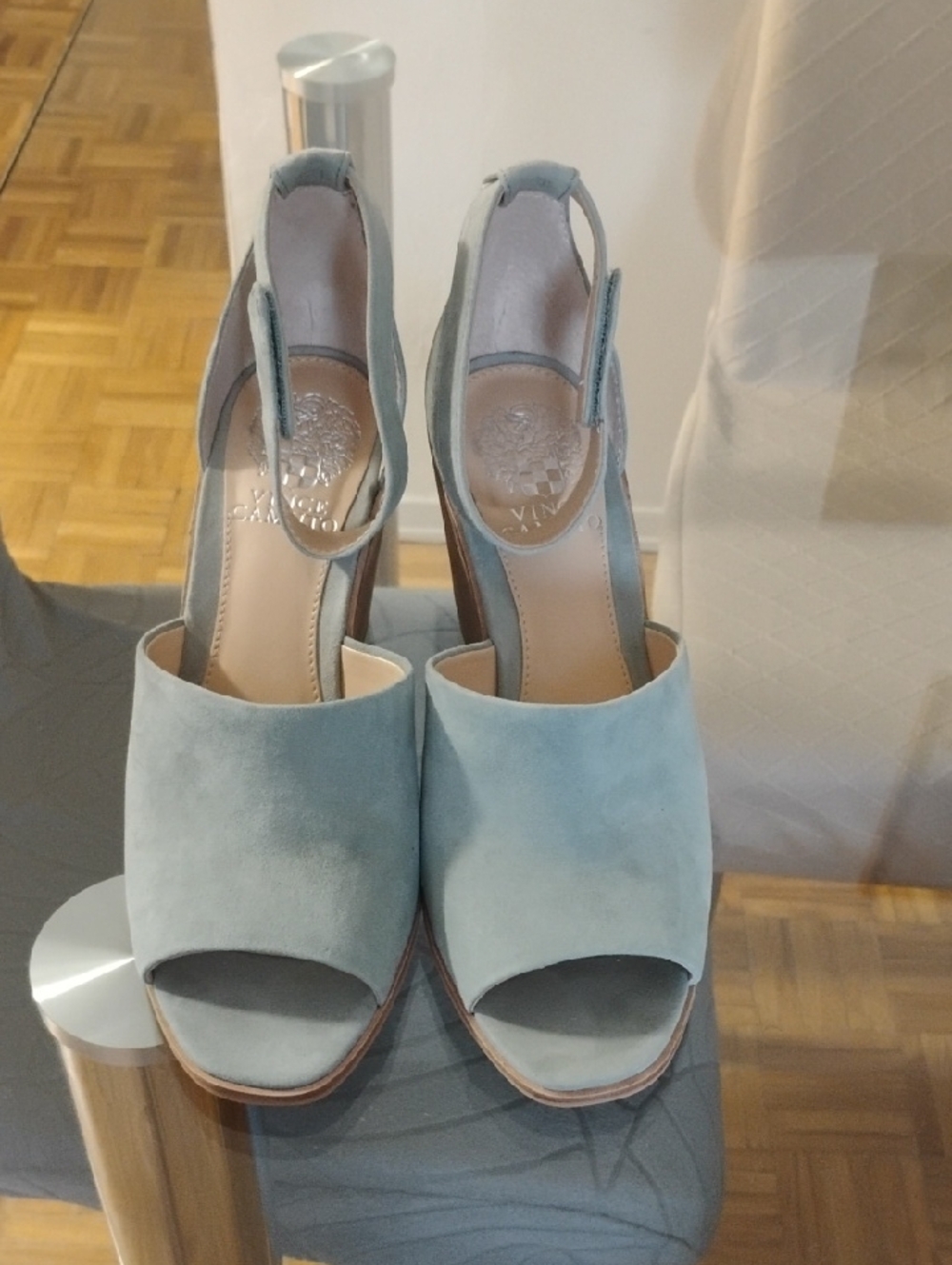 Vince Camuto Powder Blue Suede Wedge Sandals - Picture 2 of 6